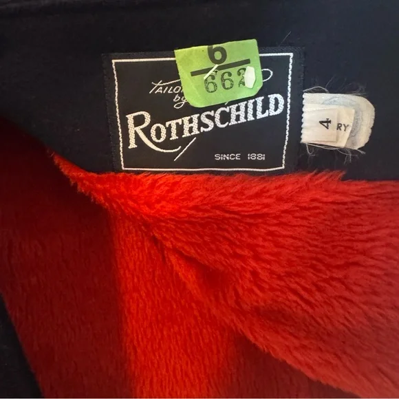 Vintage Rothschild Embroidered Navy Blue & Red Wool Fleece Lined Pea coat Size 4 - Picture 7 of 10